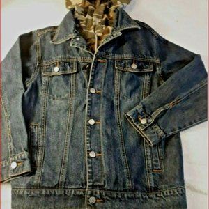 MacGear Denim & Camo Jean Jacket Size S Trucker Hooded Pockets